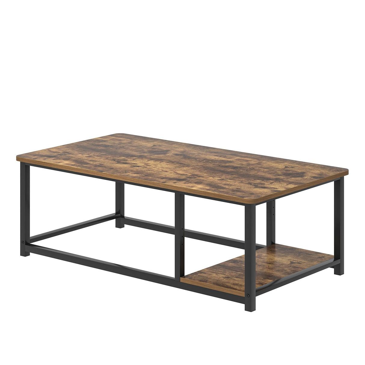 EXCEFUR Modern Coffee Table, Rustic Wood and Metal Living Room Table with Storage Shelf, Industrial Brown, 47 Inch