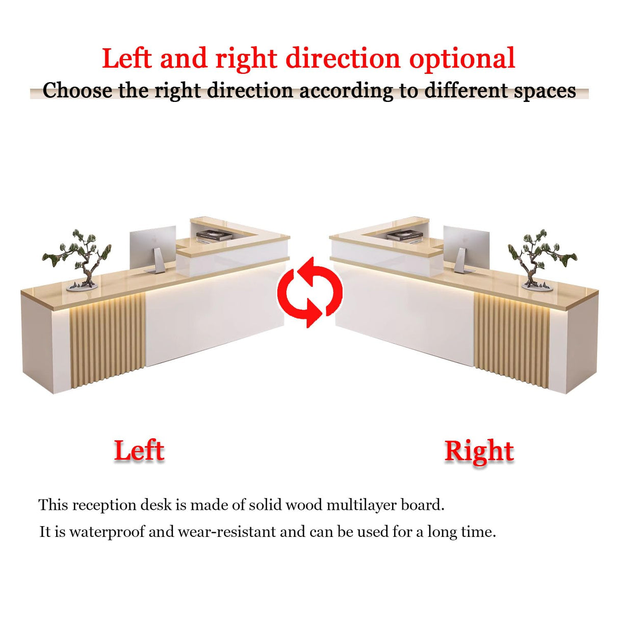 L Shaped Reception Desk,Modern Receptionist Desk with LED Lights & Lockable Drawer Retail Checkout Counter for Salon Reception Room Store Company Front Generic