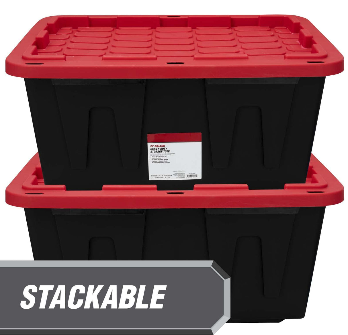 MioeDi 27 Gallon Stackable Snap Lid Plastic Storage Bin Container, Black with Red Lid, Set of 4, Black/Red MioeDi