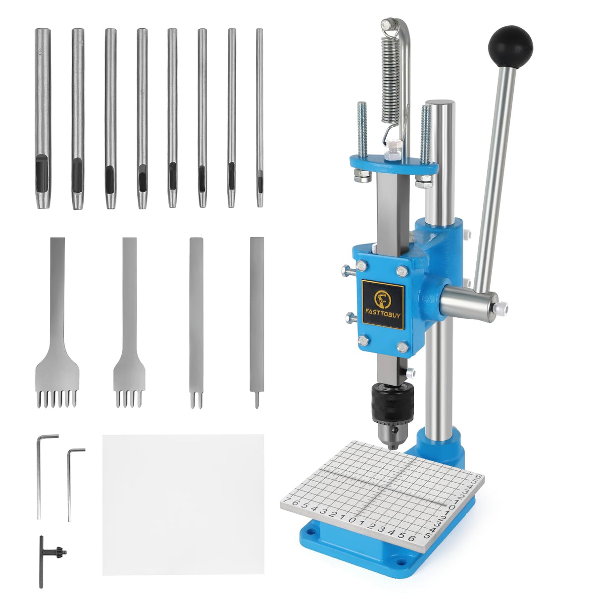 FASTTOBUY Leather Hole Puncher Hand Punching Machine Manual Press Puncher Punch Tools for DIY Leather Craft Punching Holes and Forming Pressing(with Chuck, PP Plate,Aluminum Plate) FASTTOBUY