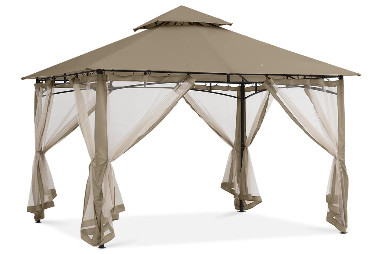 ABCCANOPY Gazebos for Patios 10x12 - Outdoor Steel Frame Gazebo with Mosquito Netting for Lawn Backyard Garden Deck (Khaki) ABCCANOPY