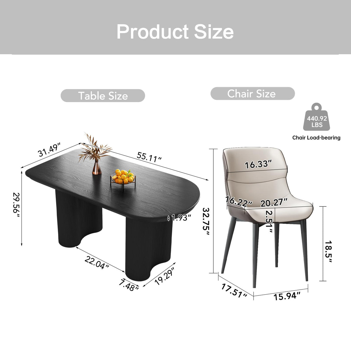 HOTICKME Dining Table Set of 7, 55.11" L Modern Rectangular Dining Table with 6 Chairs for Kitchen, Bar, Dining Room Table Set for 4-6 Person, Indoor Kitchen Table Set, Black HOTICKME