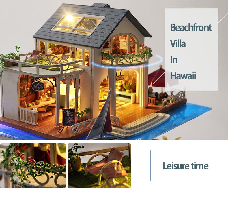 RHZN Miniature House Kit, Dollhouse Kit, Miniature Kit, DIY Mini House Building Kit for Adult Teen, Holidays in Hawaii RHZN