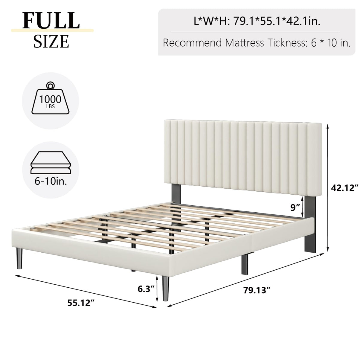 HAOARA Full Size Platform Bed Frame with Velvet Upholstered Headboard, Full Bed Frame with Strong Wood Slats, Mattress Foundation, Box Spring Optional, Easy Assembly, Beige HAOARA