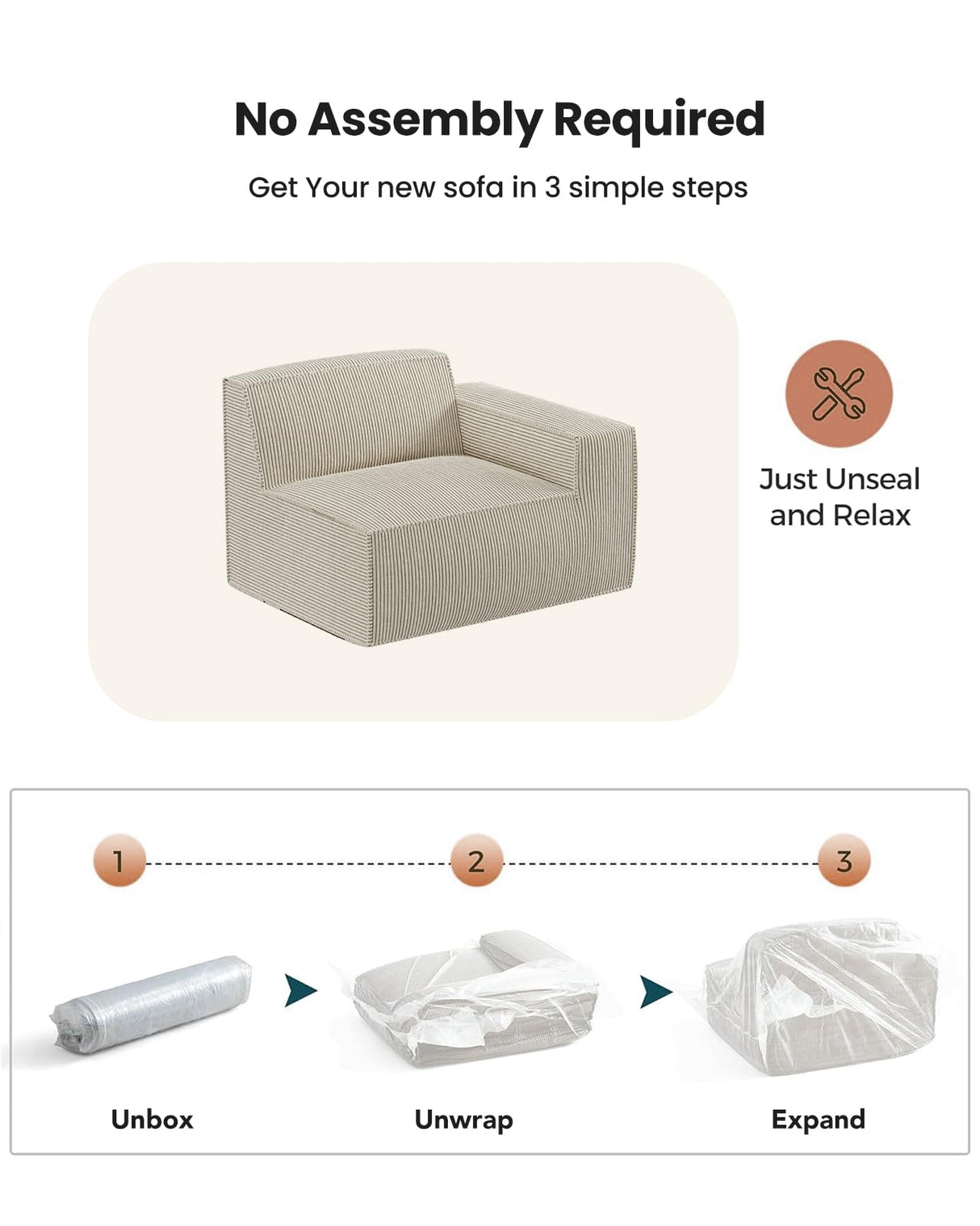 AMADA 142" Sectional Couch with L-Shape Chaise,Corduroy Cloud Couches with Deep Seats &High-Back,Upholstered Couches for Living Room Bedroom with Ottoman,No Assembly Required(4-seater&2 Ottoman,Beige) AMADA HOMEFURNISHING