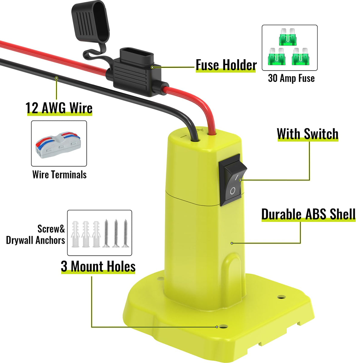 2 Packs Power Wheel Adapter for Ryobi 18V Battery, Upgraded Battery Converter Kit with Switch, Fuse & Wire Terminals, 12 AWG Wire, Power Connector for DIY RC Car Toys Robotics Azocek