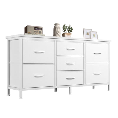 NEWBULIG Dresser for Bedroom with 7 Storage Drawers, Fabric Chest of Drawers with Metal Frame, Living Room Storage Organizers Units for Clothes, TV Stand and Hallway, White