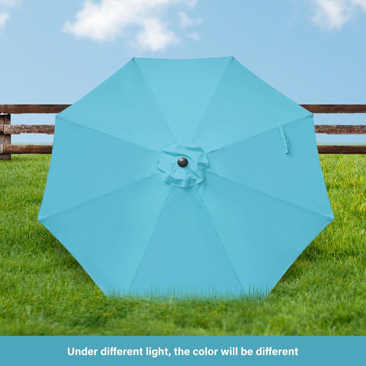 HealSmart 9' Outdoor Patio Umbrella, Market Table Umbrella with 8 Sturdy Ribs, Push Button Tilt and Crank for Garden, Yard, Pool, Turquoise HealSmart