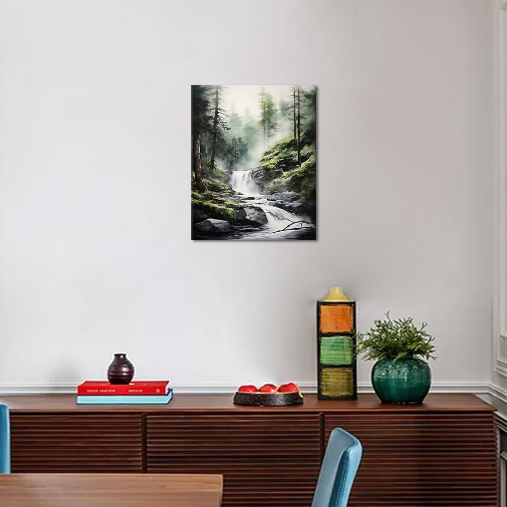 TUMOVO Paint by Numbers for Adults Waterfall in The Woods Adults' Paint by Number Kits Misty Forest Landscape Art Painting Kits with Brushes Oil Painting Art Crafts 16x20 in TUMOVO