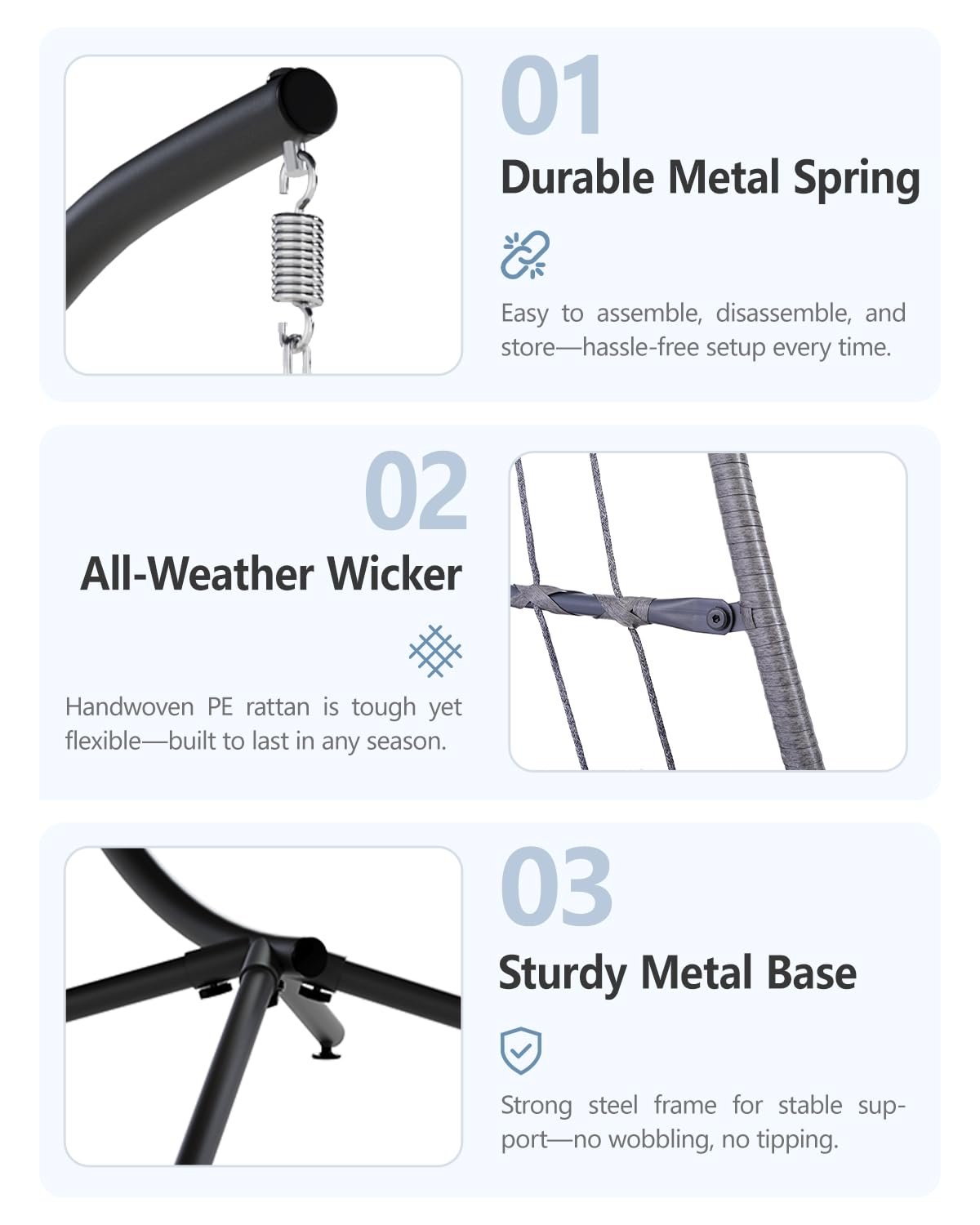 SWITTE Egg Chair Outdoor with Stand, Indoor Wicker Hanging Egg Swing Chair with Cushion, 350lbs Capacity for Patio, Bedroom, Garden - Dark Blue SWITTE