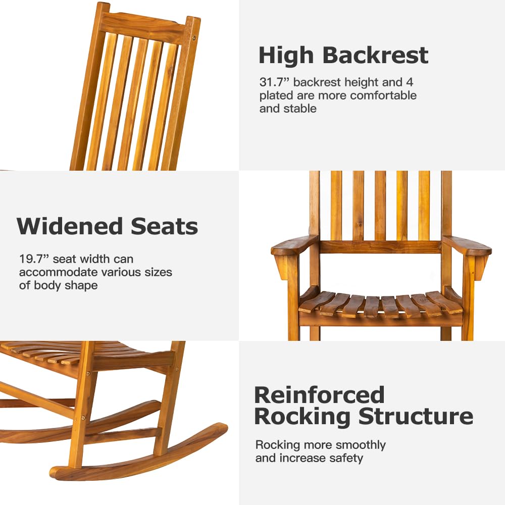 Panana Acacia Wood Rocking Chair Outdoor Porch Rocker with Cushion for Patio, Garden, Balcony, Backyard, Living Room Panana