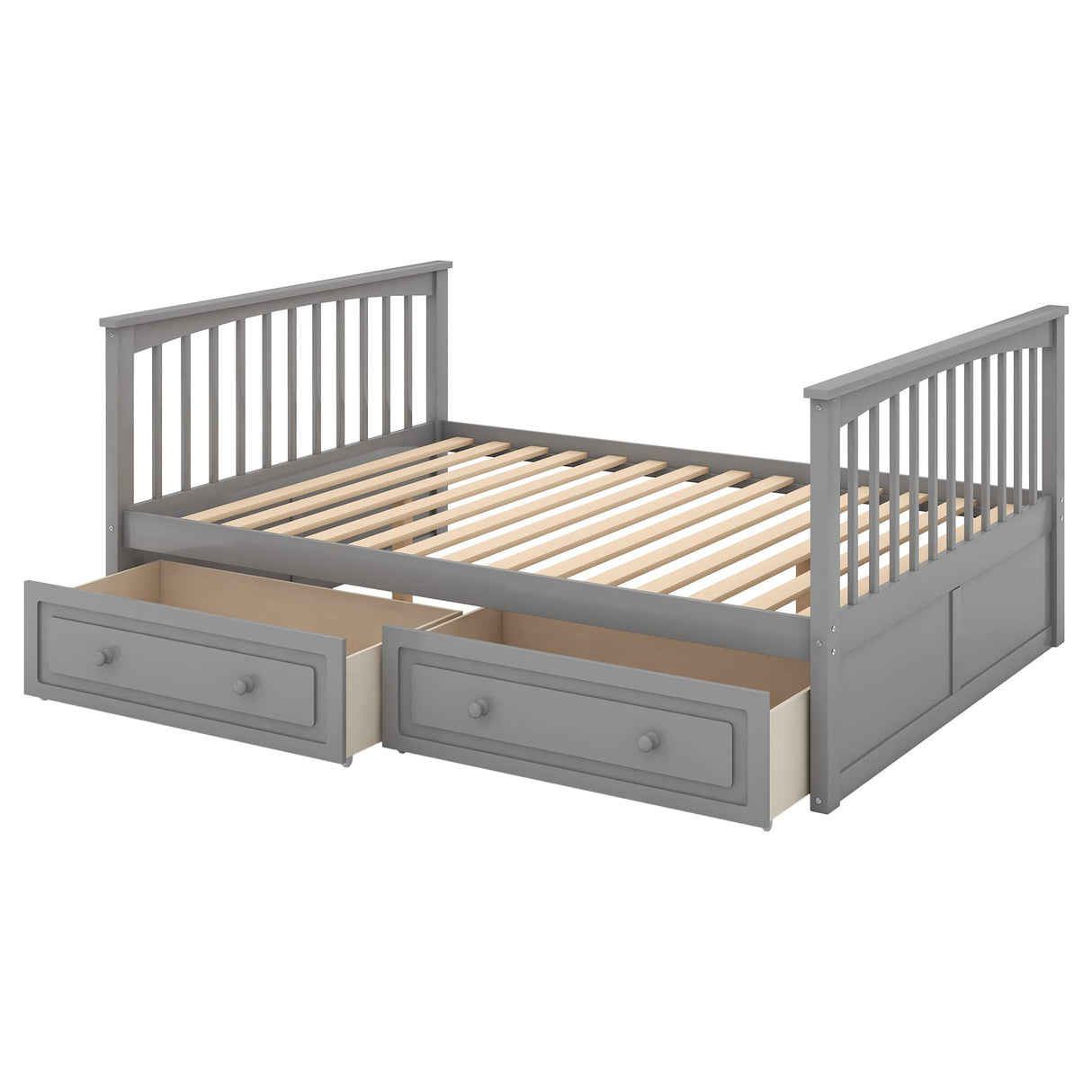 FAROUCHE Full Over Full Bunk Bed with 2 Storage Drawers, Sturdy Solid Wood Bunk Bed Frame with Ladder and Guardrails, Can be Convertible into 2 Platform Bed, Easy Assembly, Grey FAROUCHE