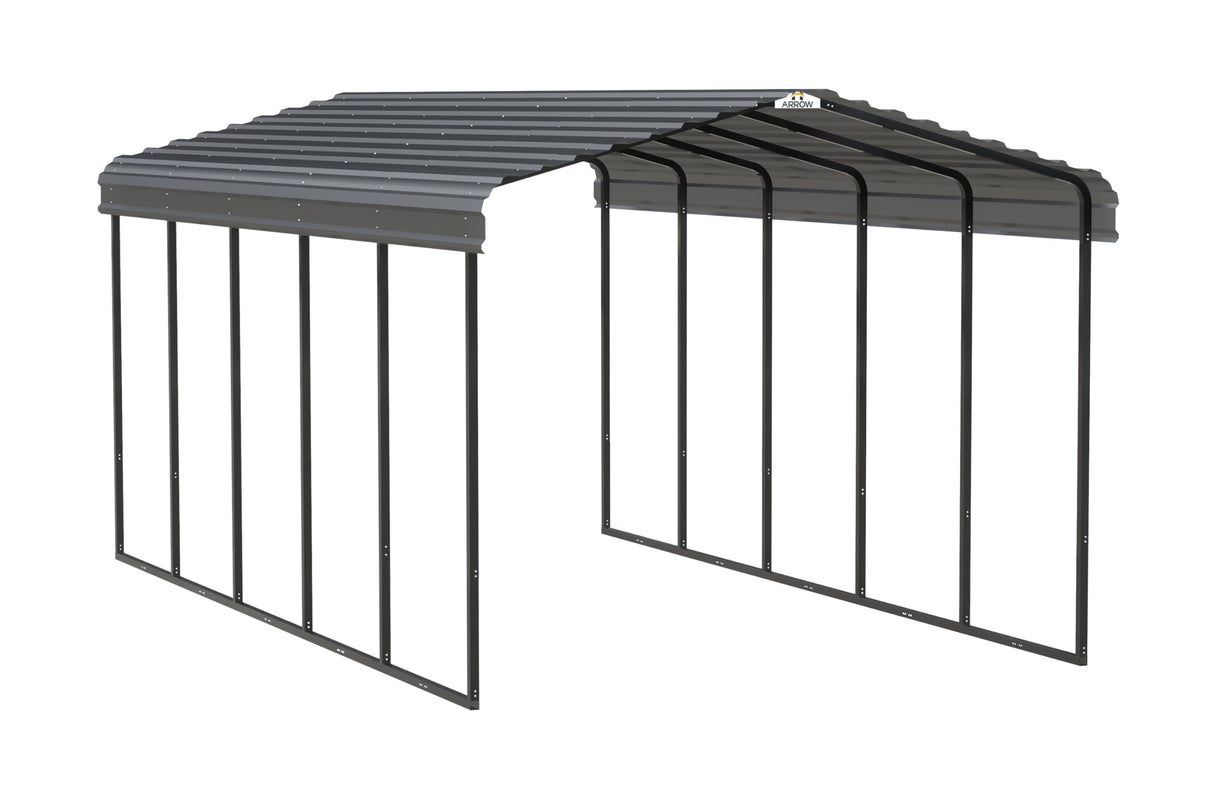 Arrow Carports Galvanized Steel Carport, Full-Size Metal Carport Kit, 12' x 24' x 9', Charcoal Arrow Shed
