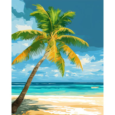 Natuyalo Paint by Numbers Kit for Adults Beginner, Coconut Tree Adult Paint by Number Kits on Canvas, Beach View DIY Acrylic Paint by Number for Adults for Home Decor Gift 16x20 Inch
