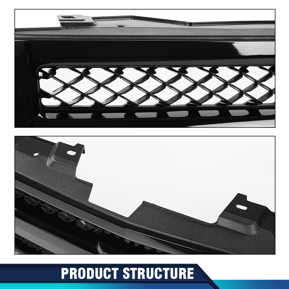PIT66 Front Grille Grill Textured Black Compatible with Chevy Silverado 1500 LS LT LTZ WT 2007-2013 /Silverado 1500 Hybrid 2009-2013/ Silverado 1500 XFE 2010-2013 GM1200578 25810706 PIT66