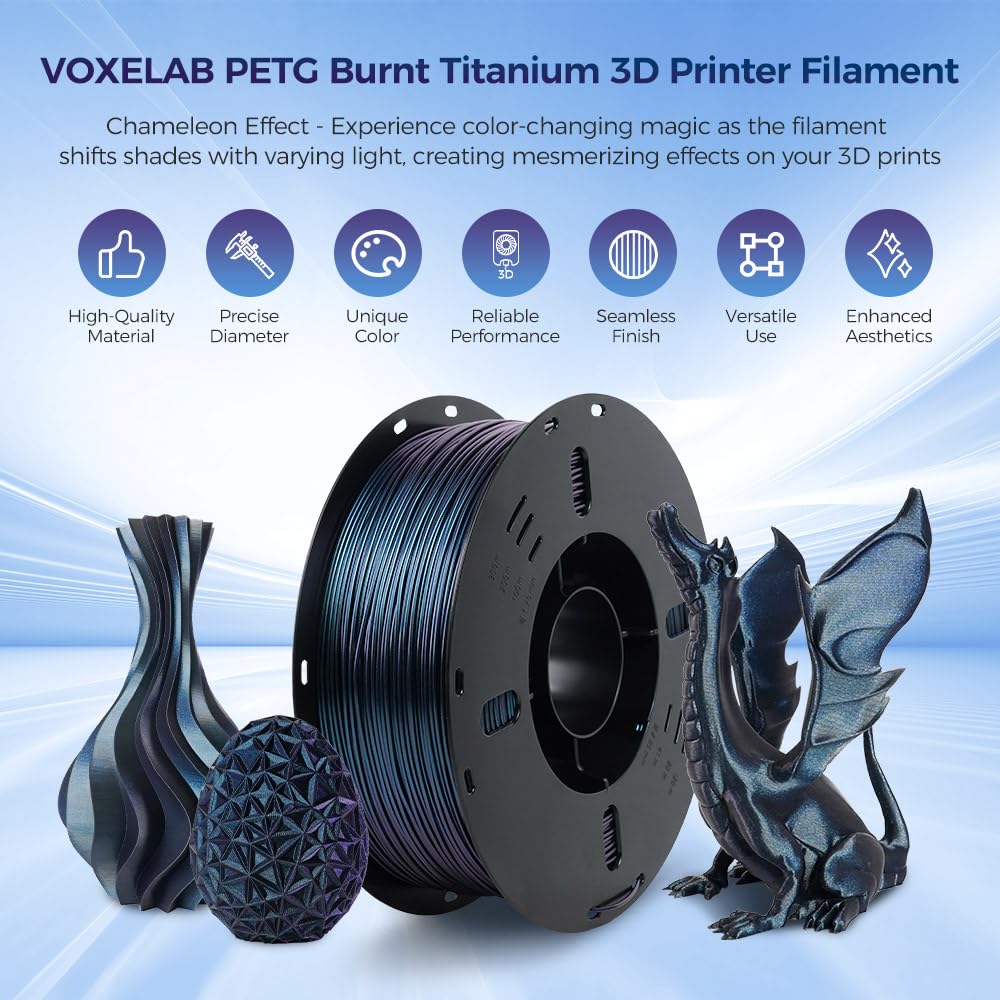 VOXELAB 3D Printer Filament, 1.75mm PETG Burnt Titanium Filament, Dimensional Accuracy +/- 0.02 mm, 3D Printing Material 1kg/ Spool, Fit Most FDM 3D Printers, Burnt Titanium Voxelab