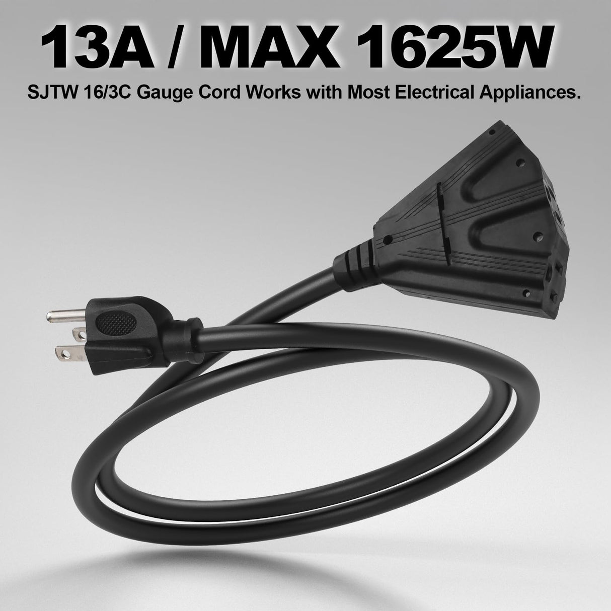 EP 50 Ft Outdoor Extension Cord with 3 Electrical Power Outlets - 16/3 SJTW Black Cable with 3 Prong Grounded Plug for Safety Great for Christmas Lights, Garden and Major Appliances EP