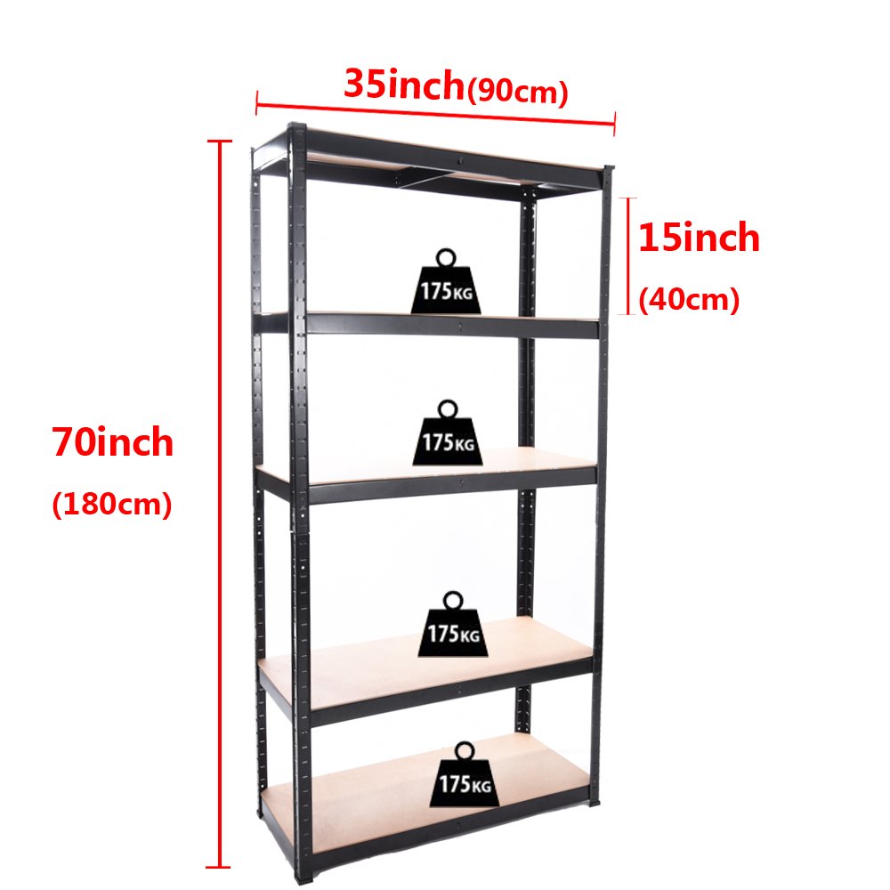 Panana 5 Tier Racking Shelf Garage 70.8x35.4x15.7 inch Shelving Storage Shelves Unit 1.8M Higher Utility Rack Shelf Organizer for Workshop/Commercial/Industrial/Kitchen (Black, 180X90X40CM) Panana
