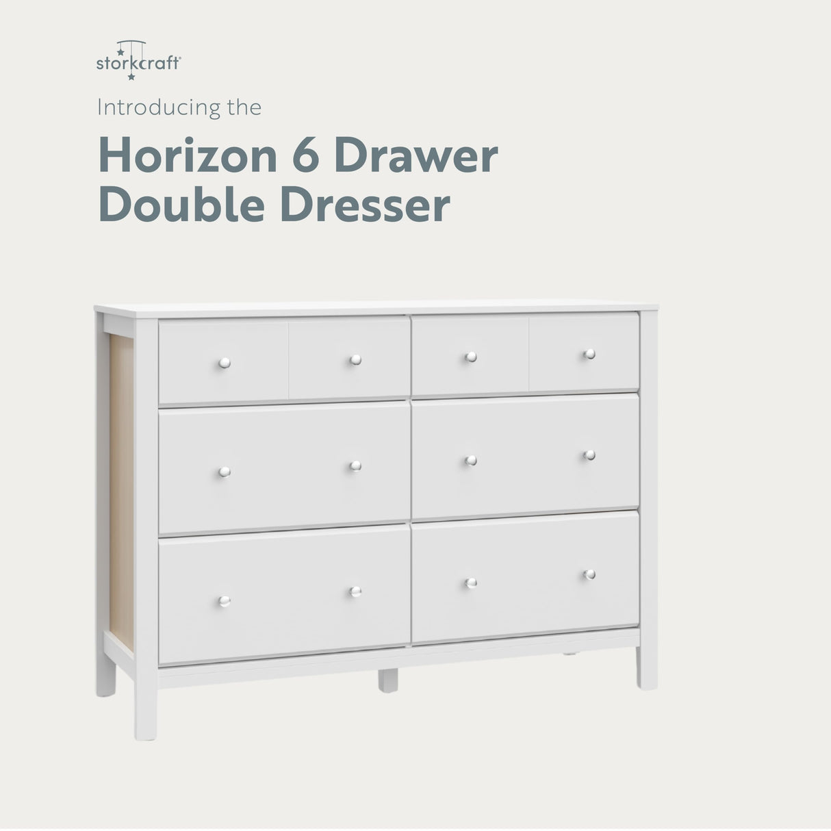 Storkcraft Horizon 6 Drawer Dresser (White with Driftwood) - GREENGUARD Gold Certified, Dresser with Interlocking Drawer System for Kids' Bedroom STORKCRAFT