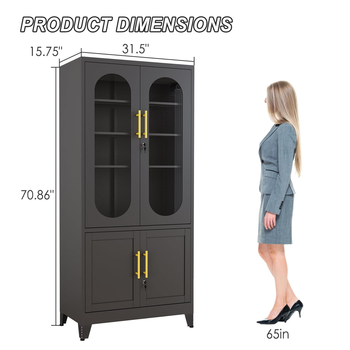 winiowa Metal Storage Cabinet with Adjustable Shelves,Garage Cabinet with 4 Lockable Doors, 71" Tall Kitchen Pantry Cabinets,Steel Locking Cabinets for Kitchen, Garage, Office,Living Room-Black winiowa