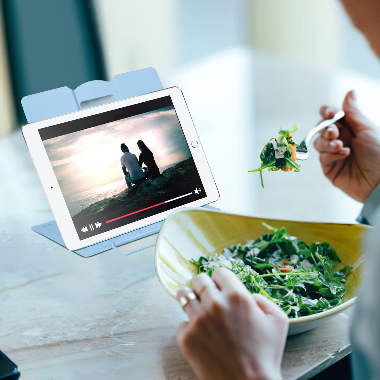 MSDADA Desk Book Stand Metal Reading Rest Book Holder Adjustable Cookbook Documents Holder Bookstands for Recipes Textbook Music Books Christmas Gift for Age 3,4,5,6,7,8,9,10+ Boys Girls (Light Blue) MSDADA