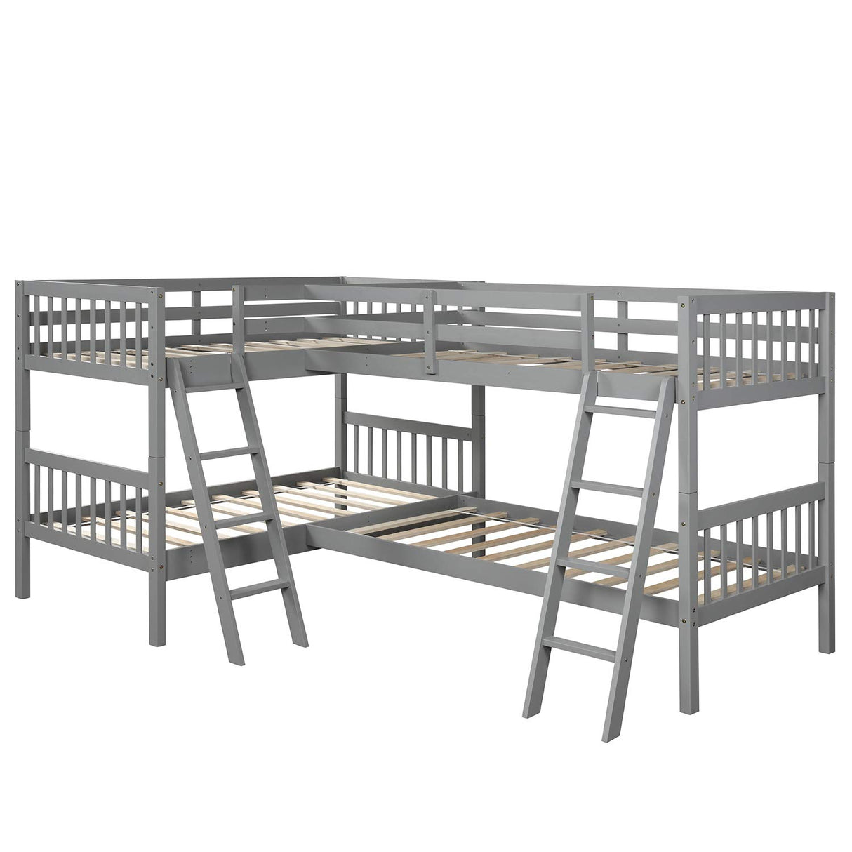 Harper & Bright Designs L Shaped Bunk Bed for 4, Quad Bunk Bed Twin Size, Wooden Bunk Bed Frame for Kids Teens Adults - Gray Harper & Bright Designs