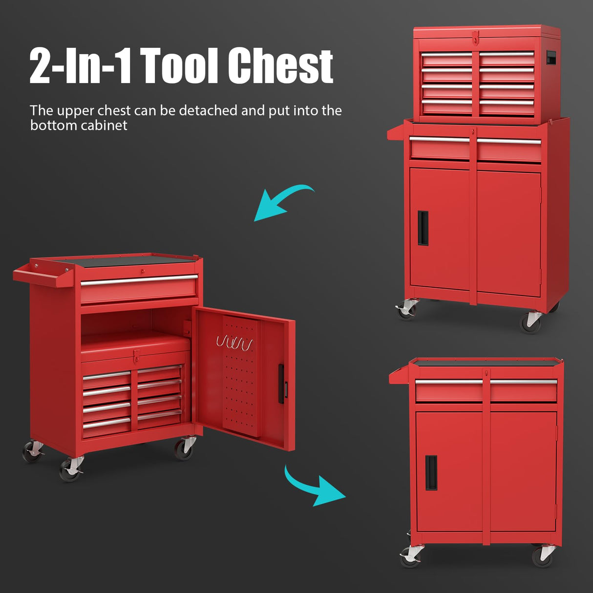 Goplus Tool Chest, 5 Drawers Rolling Tool Cabinet with Detachable Top Toolbox, Universal Lockable Wheels, Lock Bar, Protective Liner & Tool Rack, Metal Tool Storage Cart, Tool Box for Garage Workshop Goplus