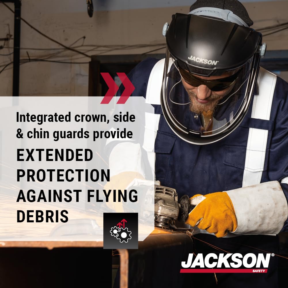Jackson Safety Lightweight MAXVIEW Premium Face Shield - Mask with 370 Speed Dial Ratcheting Headgear, ANSI Z87.1, for Work, Grinding, Cutting - Anti Fog Coating - Clear Tint Jackson Safety
