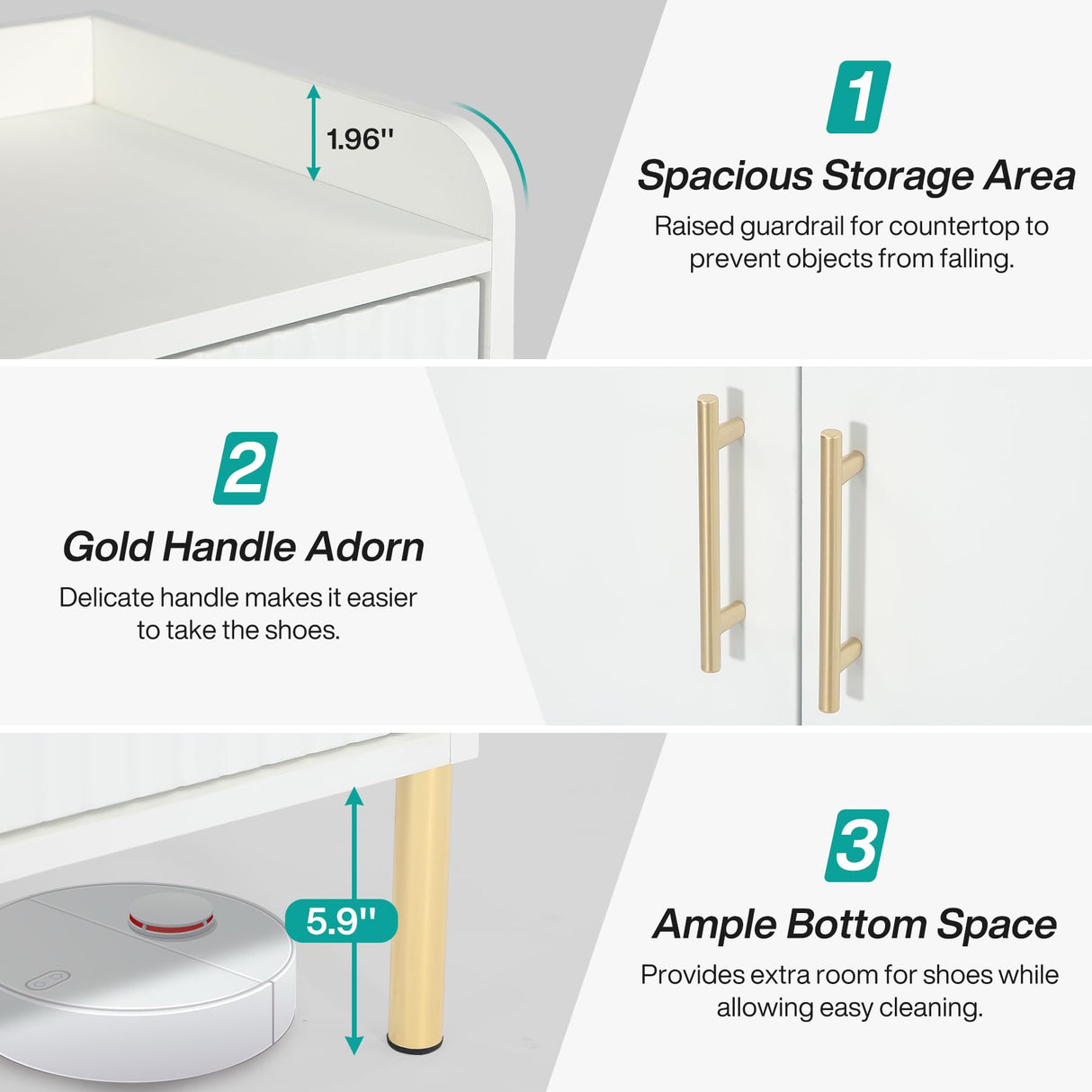 Tribesigns Large Shoe Cabinet with Doors, 6-Tier Entryway Shoe Storage Cabinet with Shelves, 30 Pairs Modern Shoes Rack Organizer for Hallway, Closet, Bedroom, Living Room, White & Gold Tribesigns