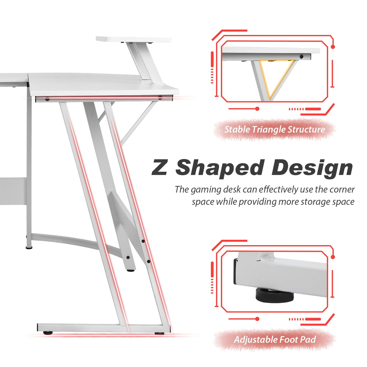 PayLessHere L Shaped Desk Corner Gaming Desk Computer Desk with Large Desktop Studying and Working and Gaming for Home and Work Place,White PayLessHere