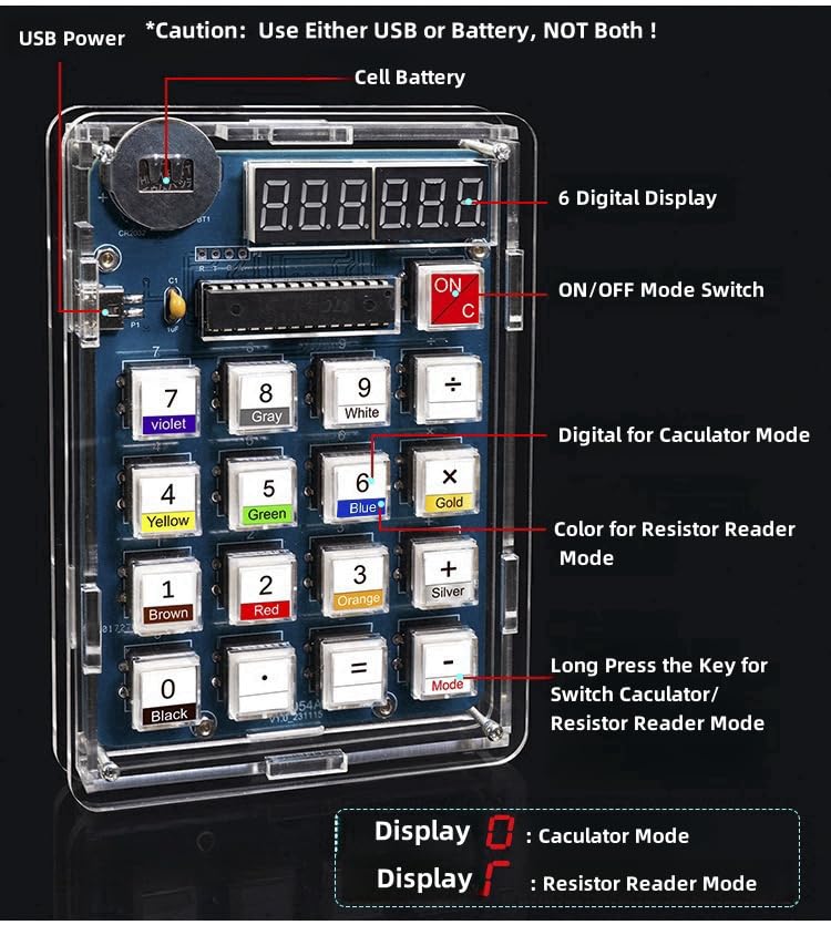 DIY Electronic Calculator Kit, 6-Digit Display, Soldering Practice Project with Resistance Reader MUXWELL