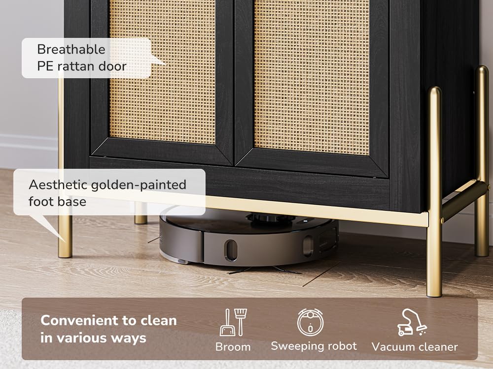 BELLEZE Modern Arched Kitchen Pantry, 5-Tier Wood Decorative Storage Cabinet with Reeded Glass Door and Adjustable Shelves, Freestanding Accent Display Cabinet for Home Living Room, Black BELLEZE