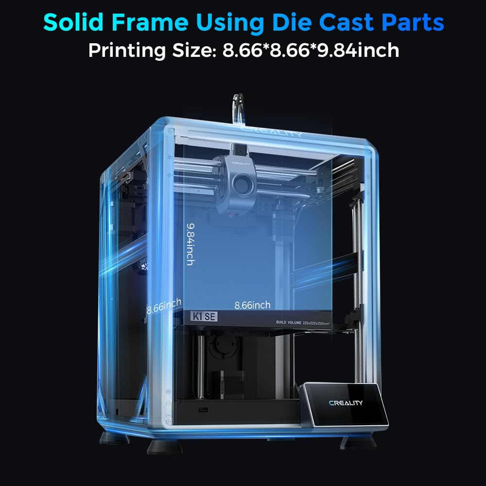 Creality K1 SE 3D Printer, with 600 mm/s Printing Speed CoreXY Auto Leveling and Z-Offset, 300℃ Dual-Gear Direct Extruder Full Metal Die Cast Solid Frame Printing Size 8.66x8.66x9.84 inch Comgrow