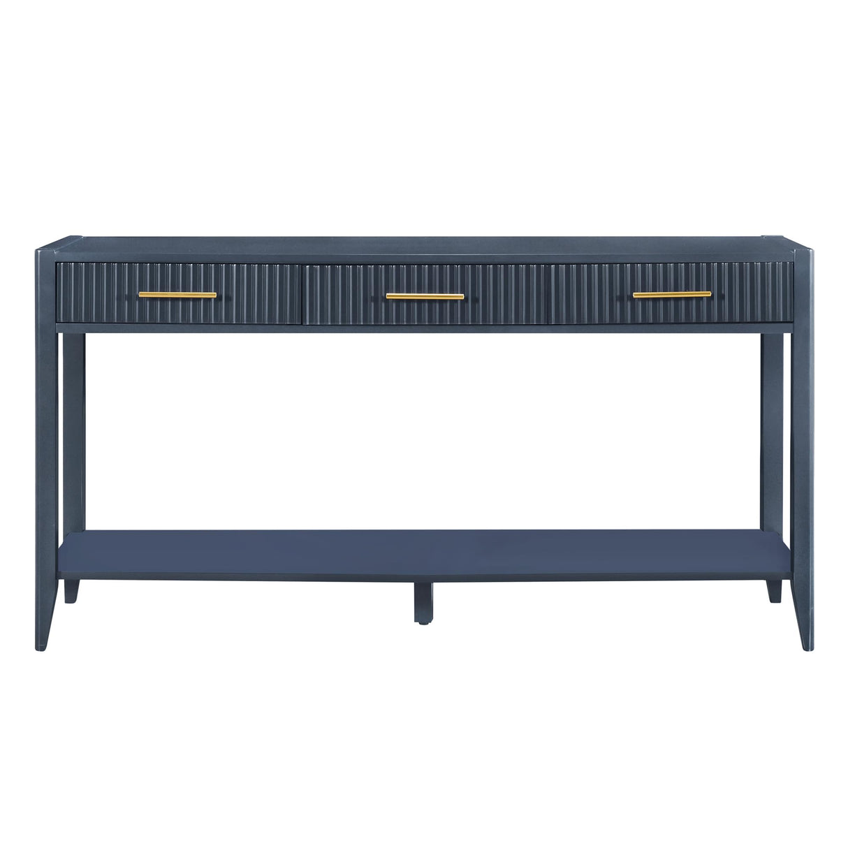 60" Modern Wooden Console Table Sofa Table with 3 Vertical Stripe Drawers, Open Bottom Shelf and Long Legs for Entryway, Hallway, Living Room, Foyer, Corridor (Navy Blue-04) HZSMHDZKJ