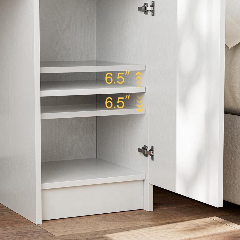 LCRBOL Makeup Vanity Desk with Mirror & Lights, Vanity Desk with 2 Drawers, Storage Shelves, Adjustable Brightness Vanity Mirror with Lights, Bedroom, White LCRBOL