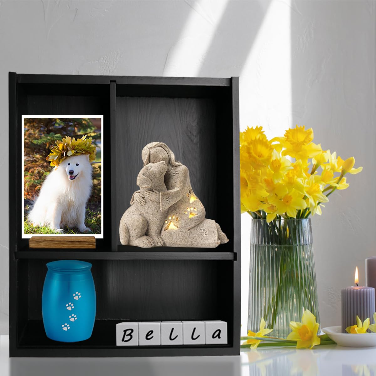 Sofunii Pet Memorial Shadow Box with Shelves for Dogs or Cats,Solid Wood Pet Memory Keepsake Box for as Loss Remembrance-Black Sofunii