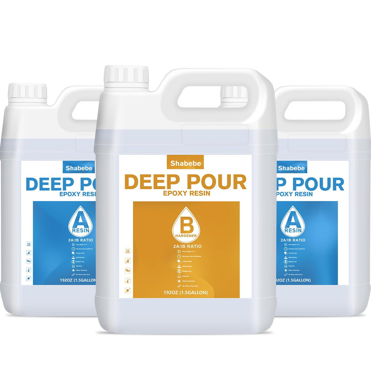 Deep Pour Epoxy Resin 4.5 Gallon, 2 to 4 Inch Depth Clear Epoxy Resin Kit, Bubble Free, Low Odor 2:1 Casting Resin for Table Top, Countertop, River Table, Wood Filler, Bar Top Shabebe