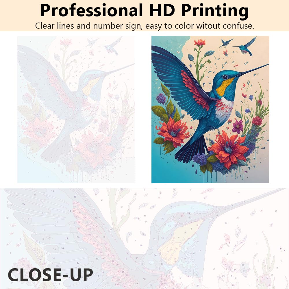 TUMOVO Birds Paint by Numbers for Adults Beginner and Kids, Hummingbird Adults' Paint-by-Number Kits Acrylic Painting by Numbers for Adults Art Crafts, 16x20 Inch TUMOVO