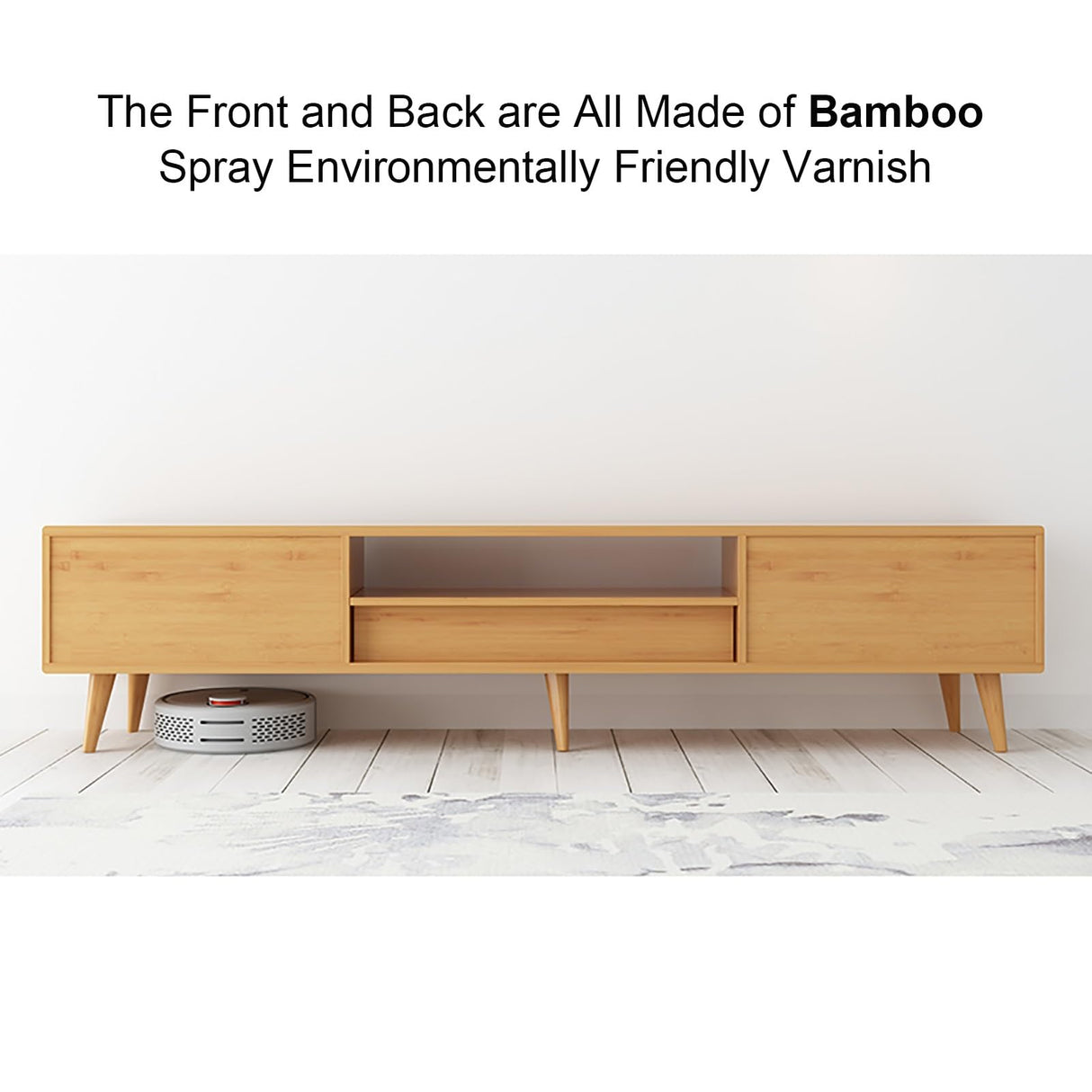 WOLWES TV Console Table Bamboo TV Cabinet Low Entertainment Center Narrow Media Console TV Stand for Living Room, Bedroom (Color : Brown, Size : 55.1in-no Drawer) WOLWES