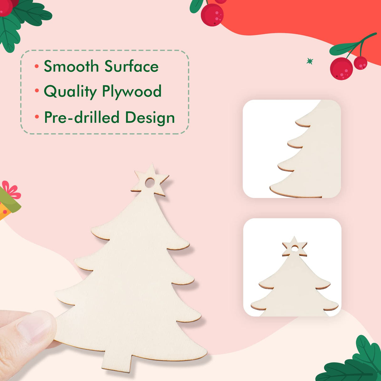 Covacure 100PCS DIY Christmas Crafts - Wooden Christmas Ornaments Unfinished Predrilled Wood Circles for Crafts Centerpieces Holiday Hanging Decorations covacure