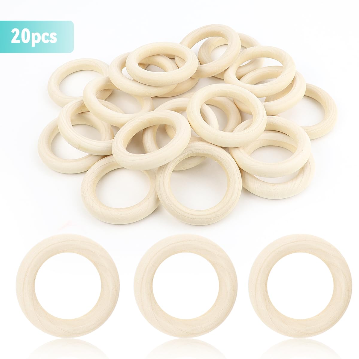 Unfinished Wooden Rings for Craft, Natural Wood Rings Without Paint for Pendant Connectors, Jewelry, DIY Making, Crafts & Home Decor (55mm, 20 Pack) yuntop