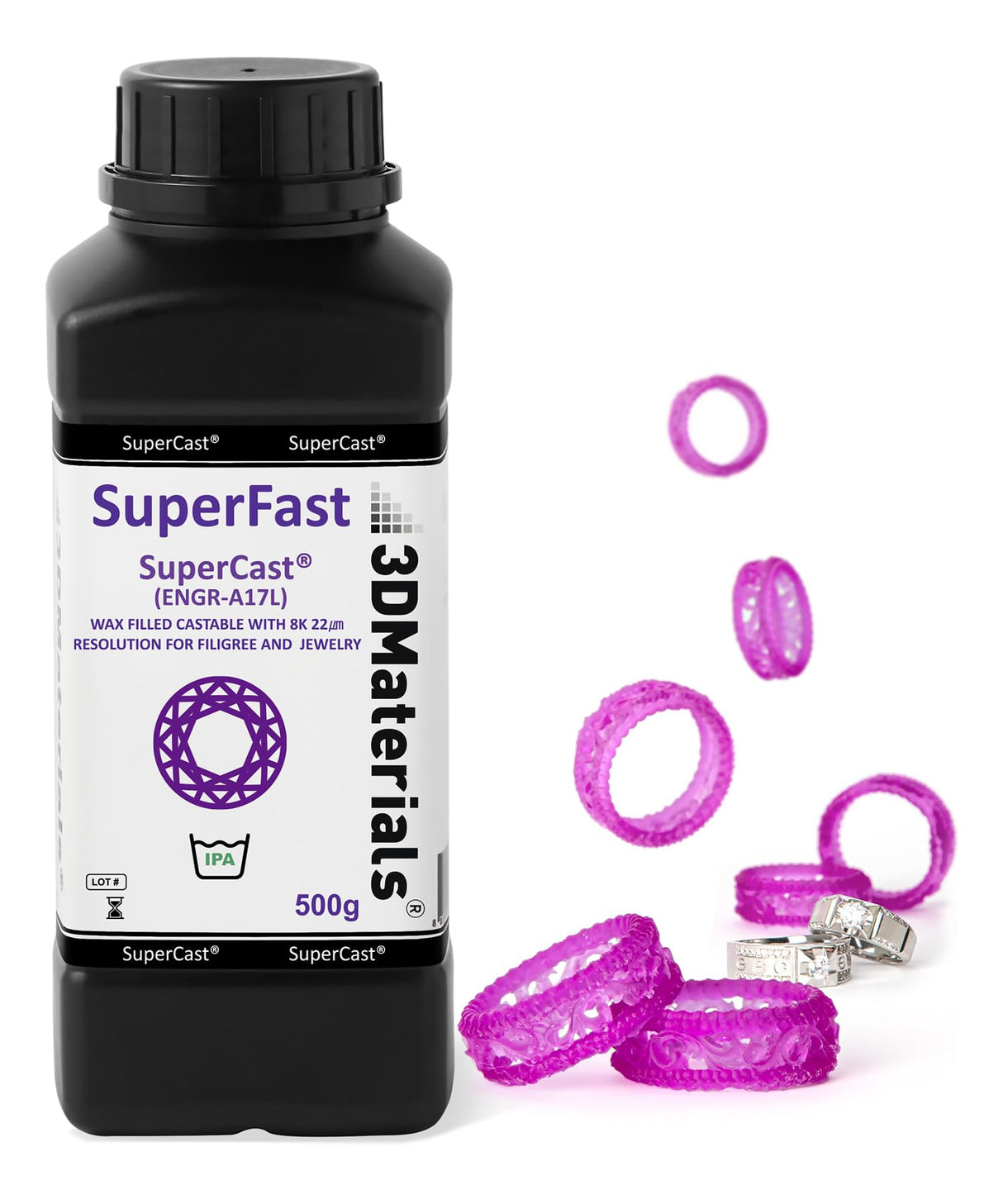 SuperCast 8K 3D Printer Resin Wax Filled for Ultrafine Filigree, Jewelry, and Metal Casting, Made in Korea by 3DMaterials (500g) 3DMaterials