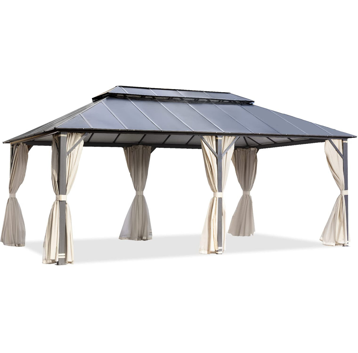 EROMMY 12' x 20' Gazebo Outdoor Double Roof Aluminum Composite Canopy Aluminum Frame Pavilion with Curtains and Netting for Patio Lawn Garden Backyard EROMMY