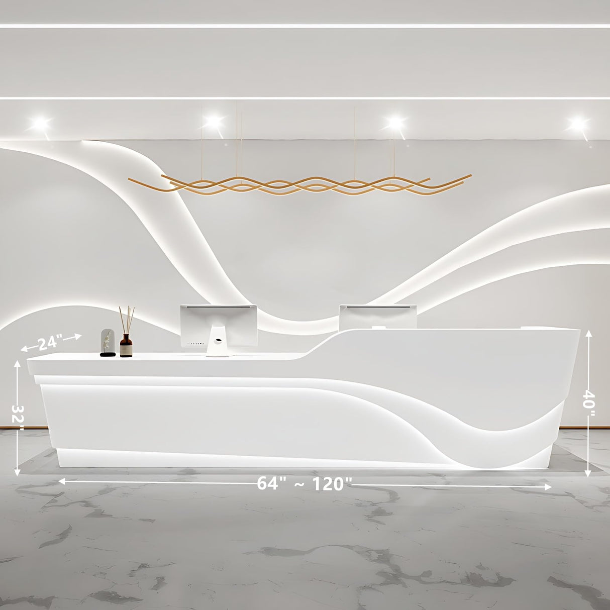 Reception Desk - Modern Front Desk with Retail Counter, Checkout Counter, Features Hidden LED Lighting, Ample Storage Space, Solid Wood Construction, No Assembly Required (White & Gray, 76") ZGNBSD