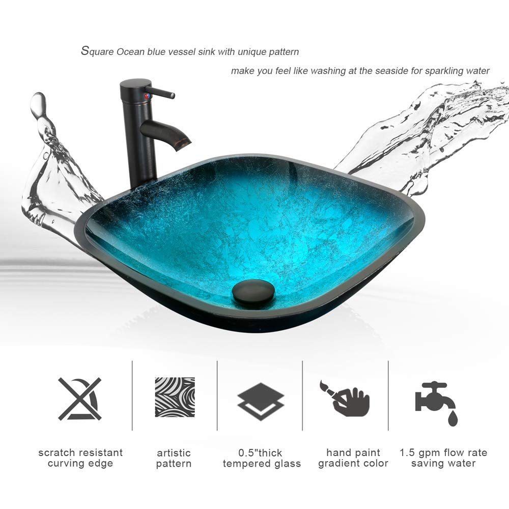60" Black Bathroom Vanity,Double Vanity,0.5"Tempered Glass Vessel Sink (Light Blue),ORB Faucet,Drain Parts,Bathroom Vanity Top,Glass Sink Bowl,Vanity Pedestal,Mounting Ring Include,Mirror Not Included U-Eway