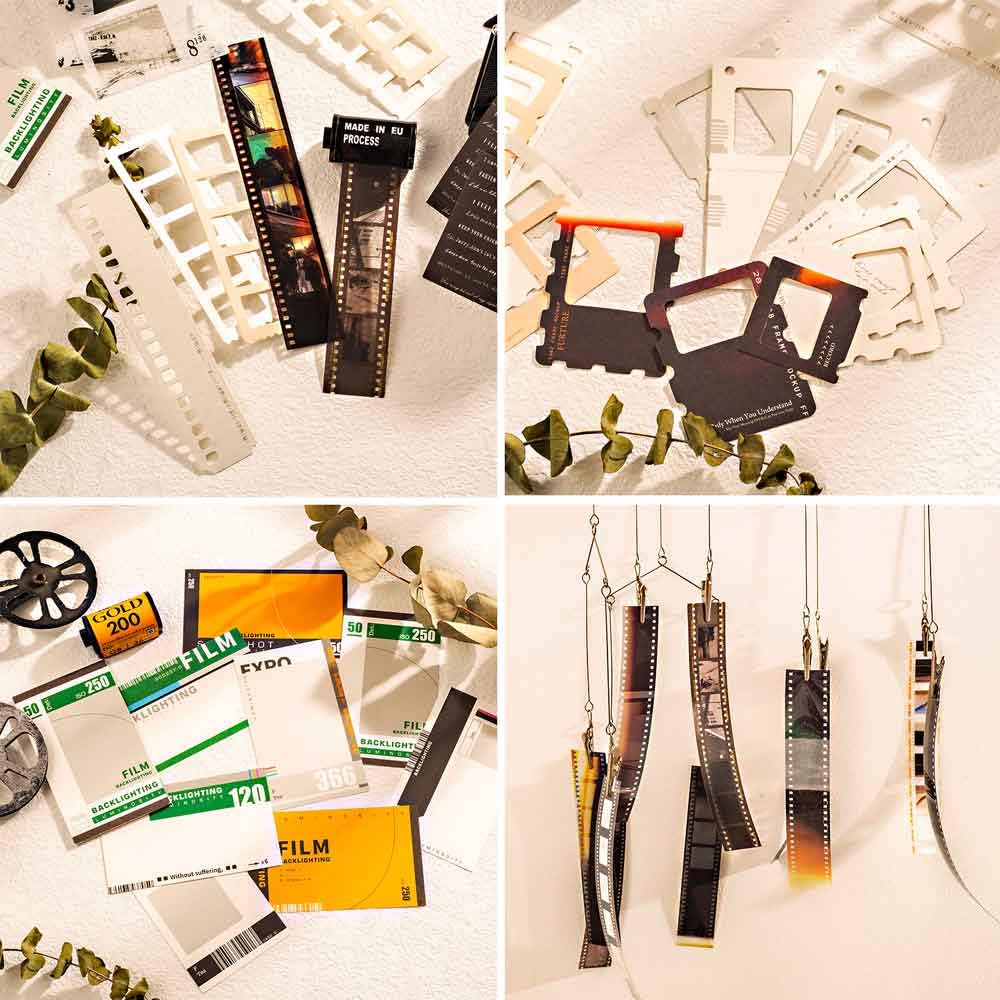 CraftBloom 94PCS Movie Film Scrapbook Paper for Journaling Supplies, Strip Photo Frame for Scrapbooking Kit, Waterproof PET Washi Quote Stickers for Bullet Junk Journal Collage Planner DIY Craft CraftBloom