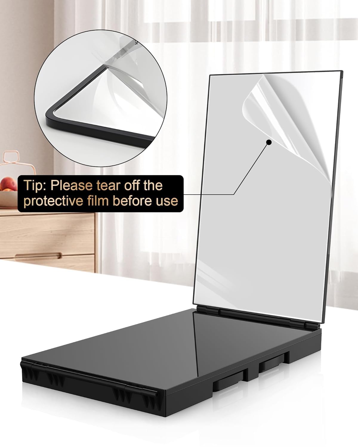 JUSRON 360 Viewing Angle Self Hair Cutting Mirror, Clear Anti-Fog HD Glass (Black Without LED Without Accessories) JUSRON
