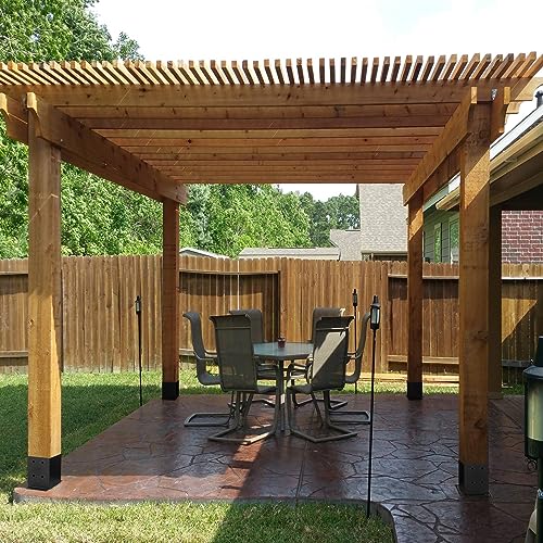 Nrspp 4x4 Post Base 8 Pcs,(Inner Size3.5"x3.5")Wood Fence Pergola Post Bracket, Black Powder Coated Post Anchor,Deck Post Base Support Base Plate Pergola Brackets Fence Kit… Nrspp