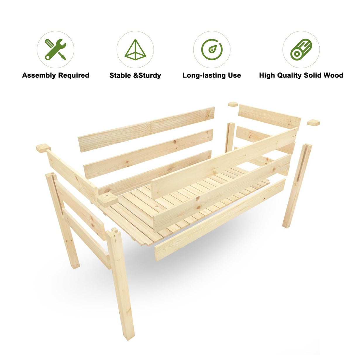 BIRASIL Outdoor Raised Garden Bed, Wood Planter Box for Vegetable Flower, Elevated Reinforced Large Garden Planters Boxes for Backyard Patio Gardening Balcony (48.5”L, Natural Wood) BIRASIL