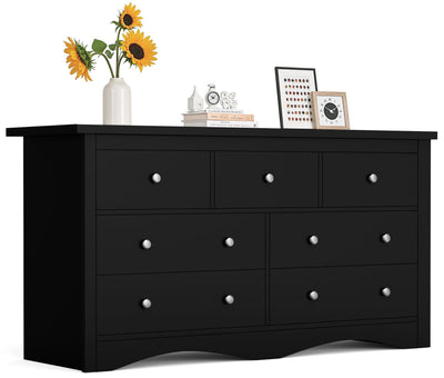 Furmax Dresser for Bedroom, 7 Wood Dresser, Chest of Drawers, for TV up to 65 inch, TV Stand Storage Chest of Drawers for Hallway Entryway (Black)